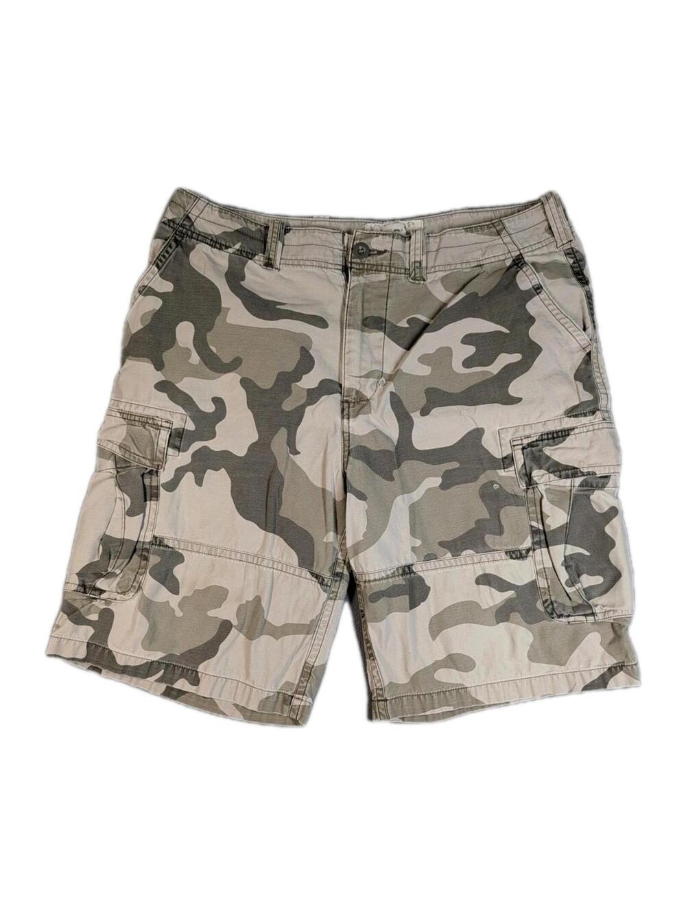 Y2K Arizona Mens 36 Camo Cargo Shorts Gray Beige Military Streetwear Casual